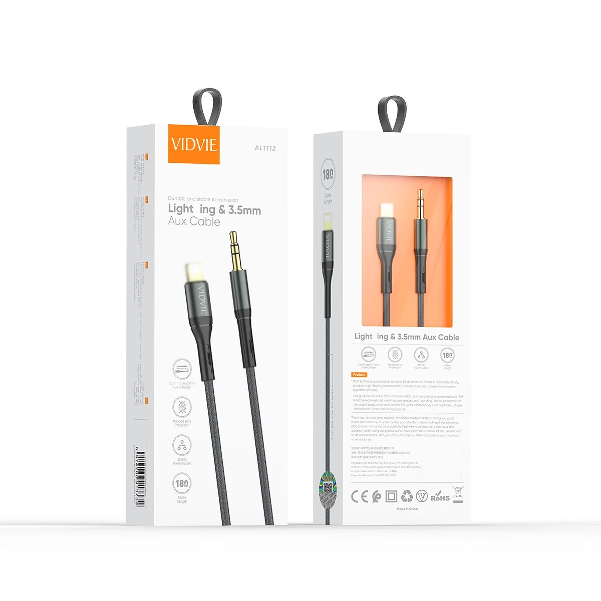 VIDVIE AL1112 AUX Lightning to 3.5MM audio adapter cable