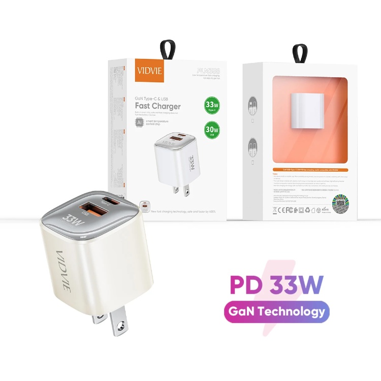 VIDVIE PLM358 GaN PD 33W Fast Charging Travel Charger Adapter