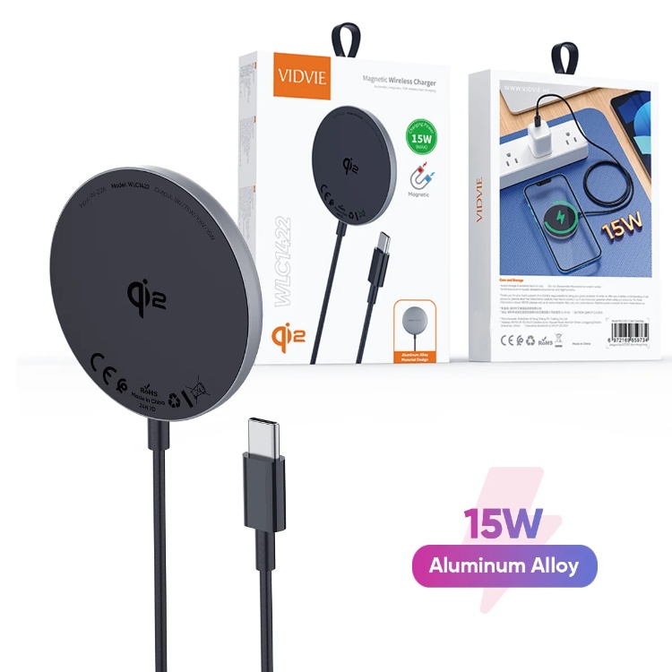 VIDVIE WLC1422 15W Fast Magnetic Charging Round Qi2 Wireless Charger