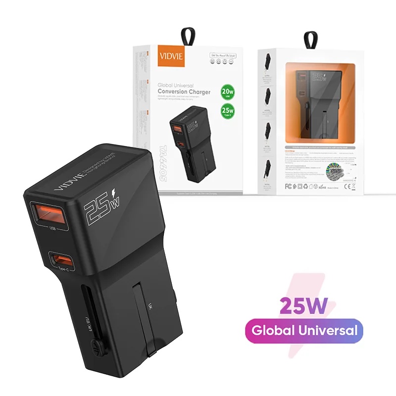VIDVIE TA4405 25W UK US EU Plug Global Travel Universal Adapter
