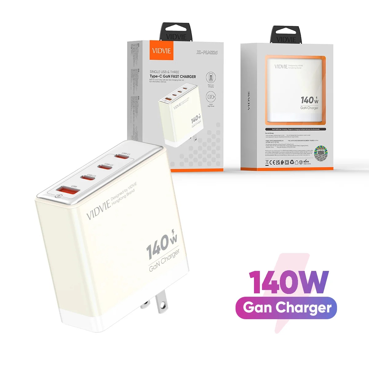 VIDVIE XL-PLM326 Single USB & Three Type-C GaN 140W Fast Charger