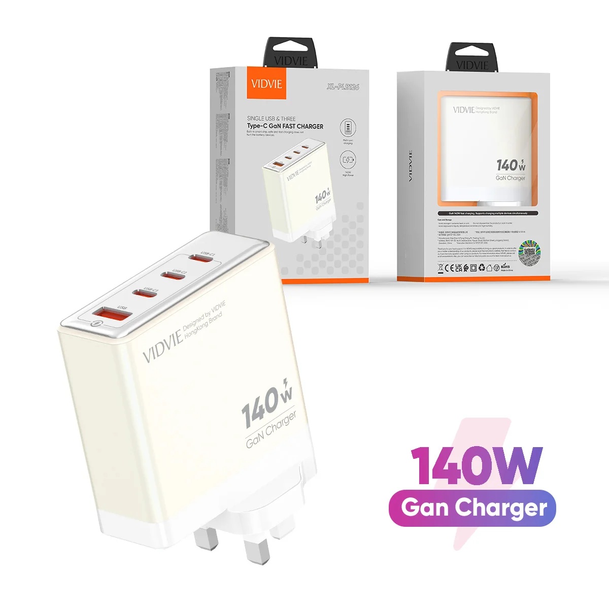 VIDVIE XL-PLB126 Single USB & Three Type-C GaN 140W Fast Charger