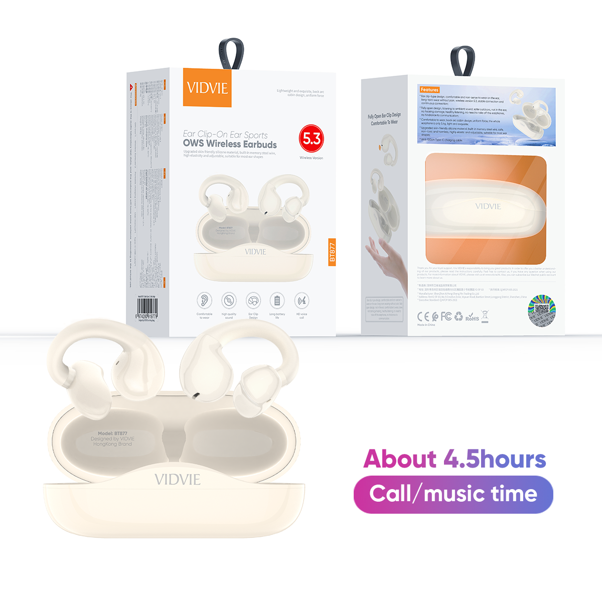 VIDVIE BT877 Ear clip type sports OWS Wireless Eadbuds