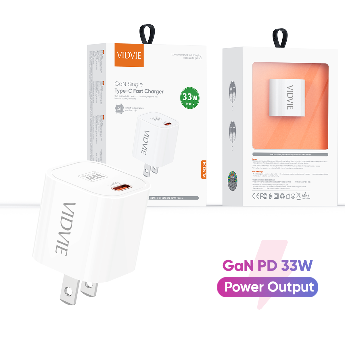 VIDVIE PLM354 GaN Type-C 33W Fast Charger