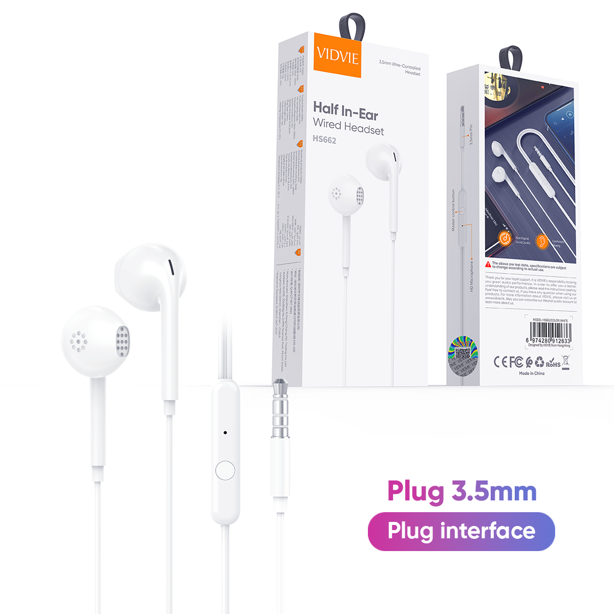 VIDVIE HS662 Half In-Ear Wired Headset