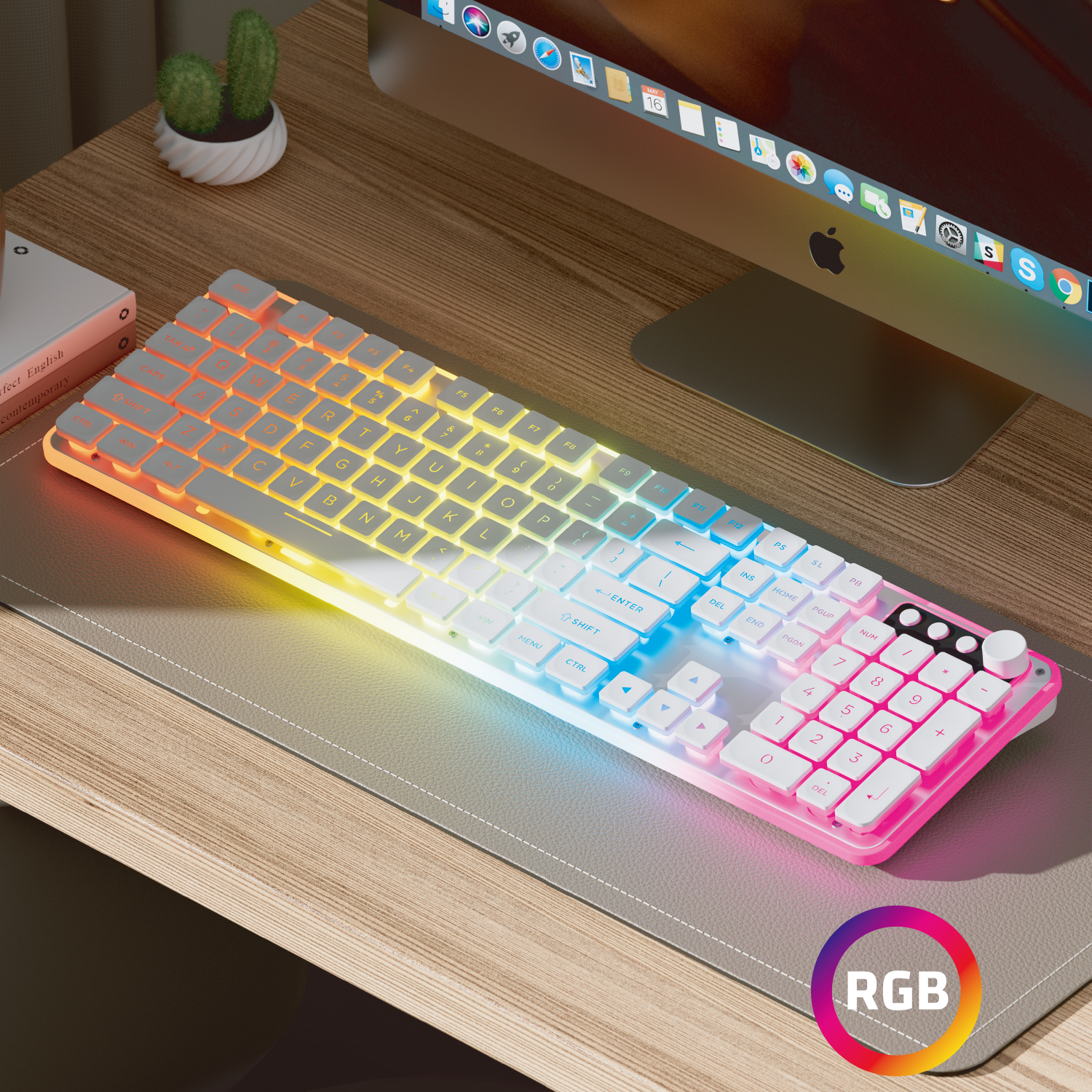 Newest Full Size 104 Keys Wired/2.4G/Bluetooth Tri-Mode Wireless Gaming Keyboard with RGB Backlight & Media Knob for PC Gamer