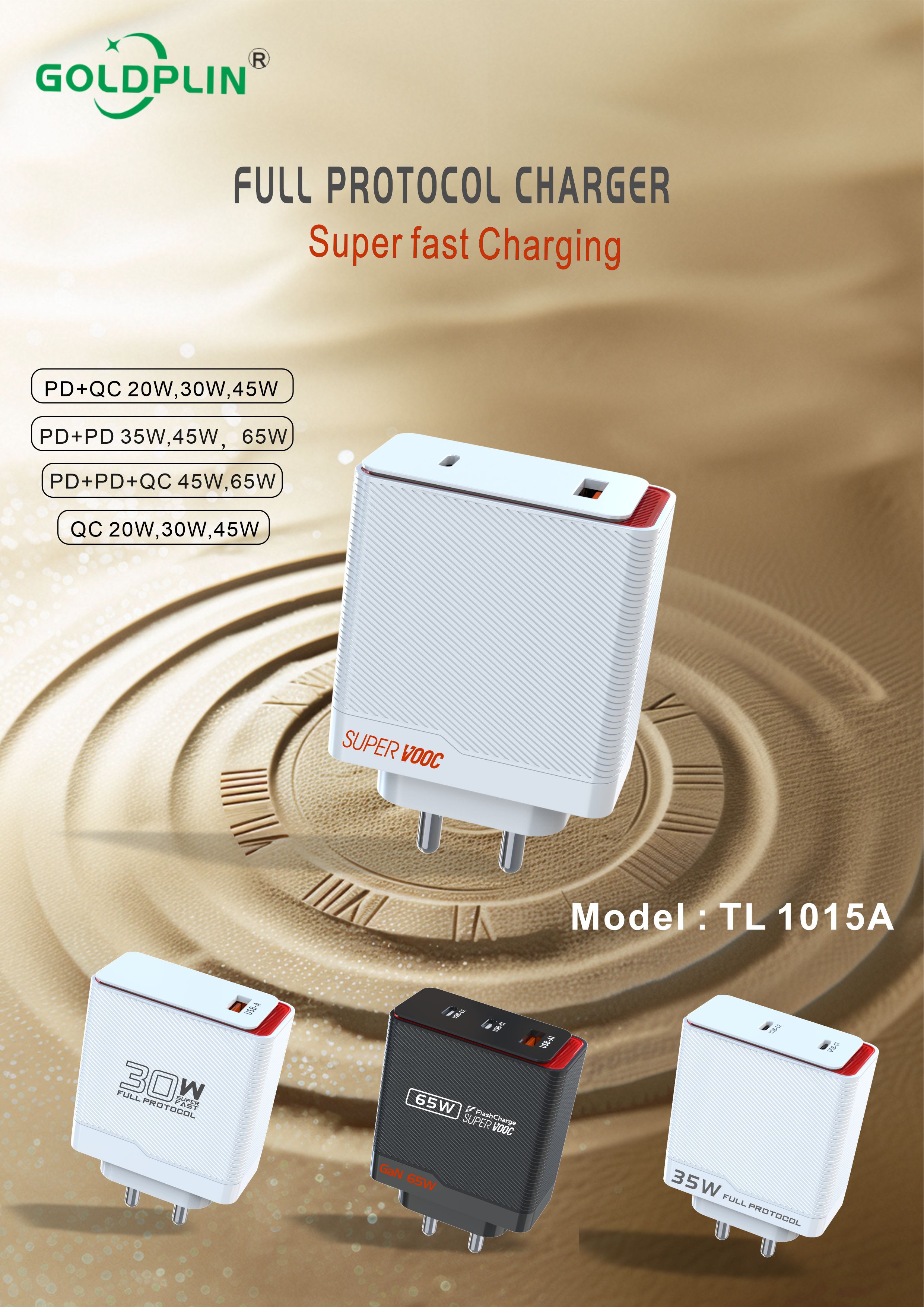 Goldplin TL1015 Charger Dual-Port Smart Design  PD25w/PD20w/QC20W