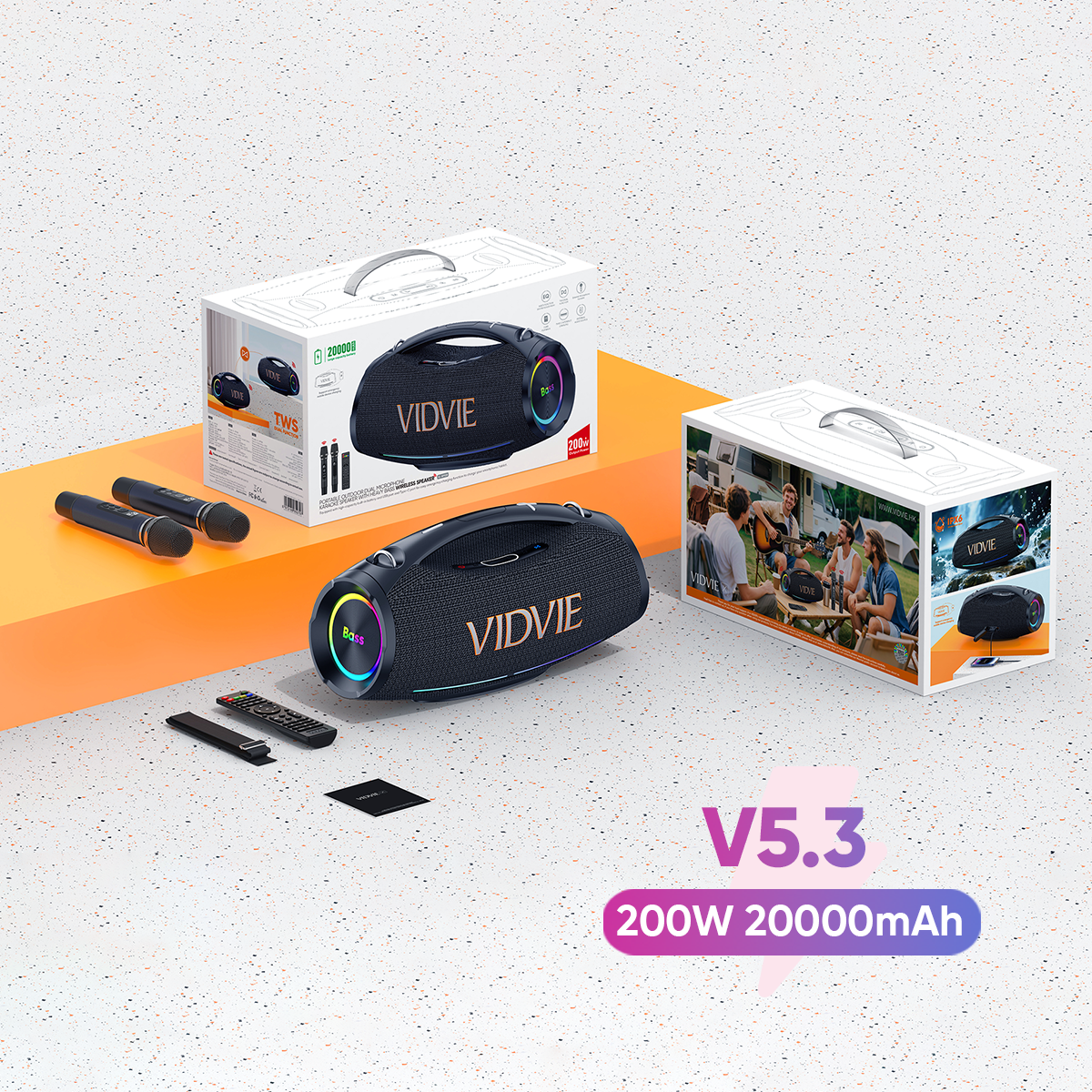 VIDVIE XL-SP928 200W TWS Speaker With Dual Wireless Microphone and Remote Control