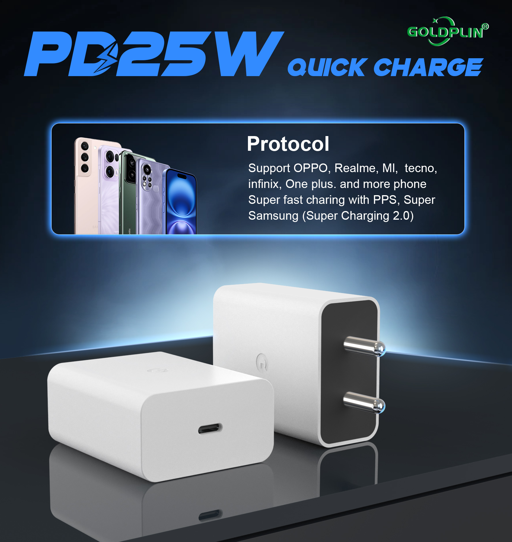 Goldplin TL952. PD25w/PD20w/QC20W The Responsible Choice for Fast Charging.