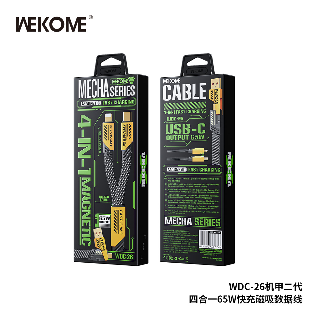 WDC-26 Mecha Gen2 4-in-1 65W +  PD27W Magnetic Data Cable