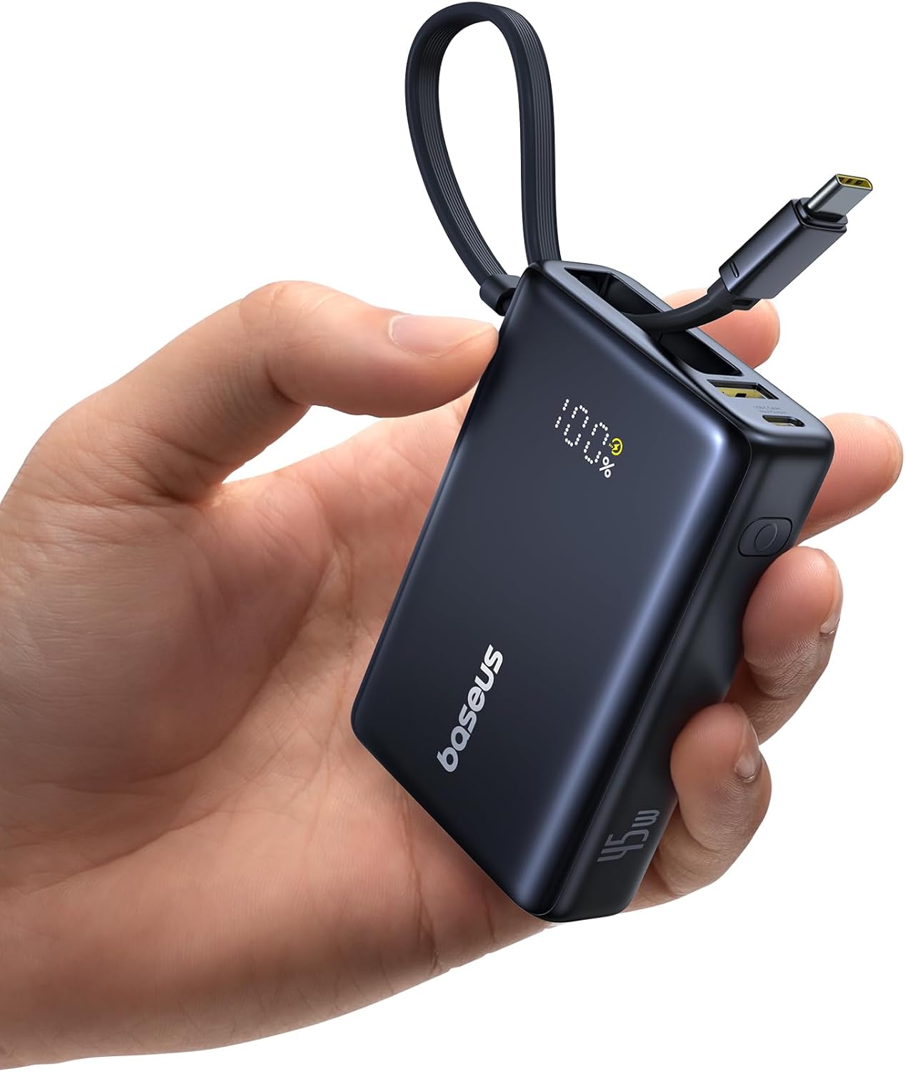 Baseus Power Bank, Picogo 10000mAh 45W 3-Output Portable Charger with Built-in USB-C Cable