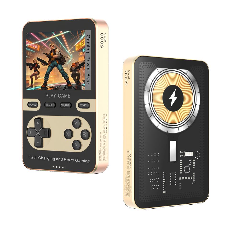 2-in-1 15W Magnetic Wireless Fast Charging Retro Gaming Handheld Console On-the-Go Power Bank for Mobile Entertainment