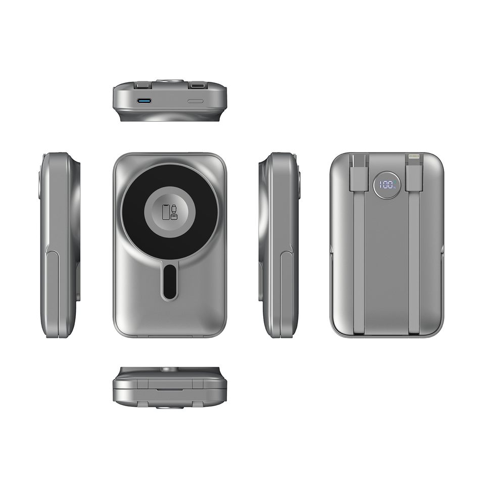 3 in 1 Digital Display Dual Cable Magnetic Suction Power Bank 27W Fast Charging 10000 MAh Portable Power Station