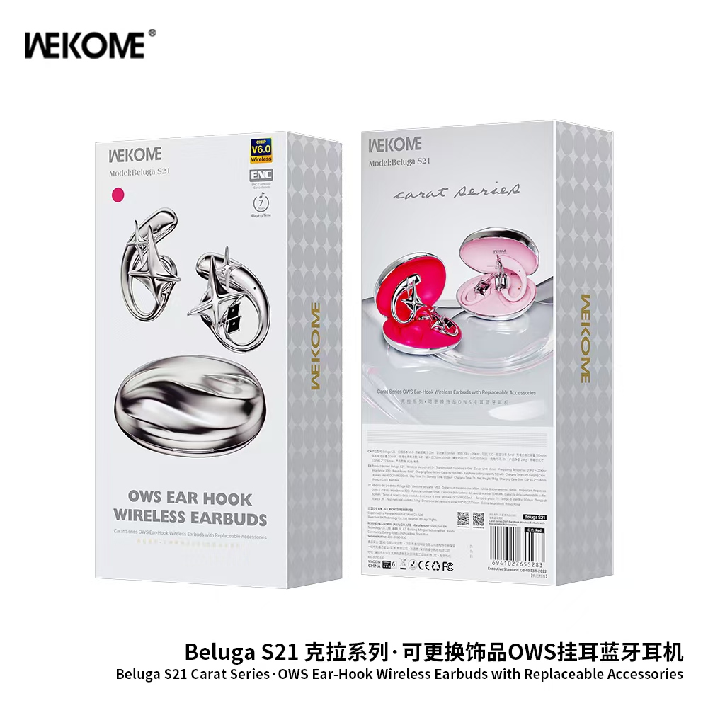 wekome Beluga S21 Carat Series· OWS ENC Ear-Hook Wireless Earbuds with Replaceable Earrings