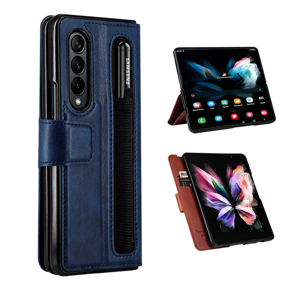 Multi-function Business Pu Leather Wallet Function Stand Holder Z Fold 3 Phone Case for Sumsang Galaxy Z Fold 4 with Pen Slot