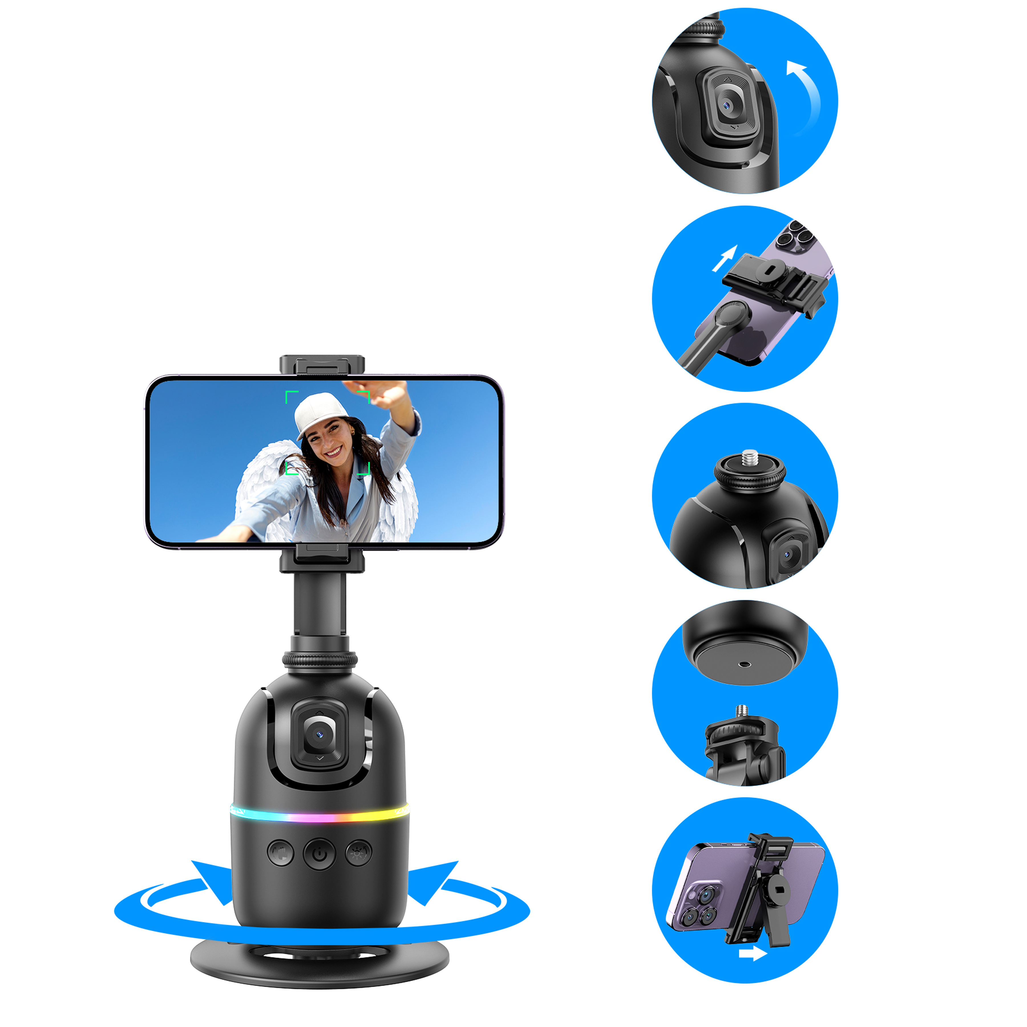 TOKQI New Model P03 AI Intelligent Face Tracking Multi-compatible Camera 360 Degree Rotation Phone Holder