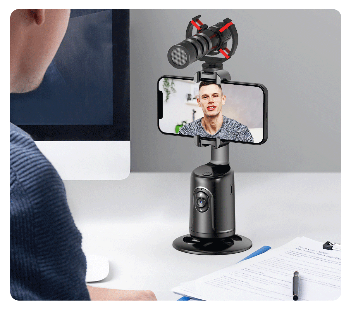 TOKQI P01 Pro Cold Shoe Interface 360 Auto Face Tracking Gimbal Shenzhen Gimbal Stabilizer ABS Width Mobile Phone 1-3meter