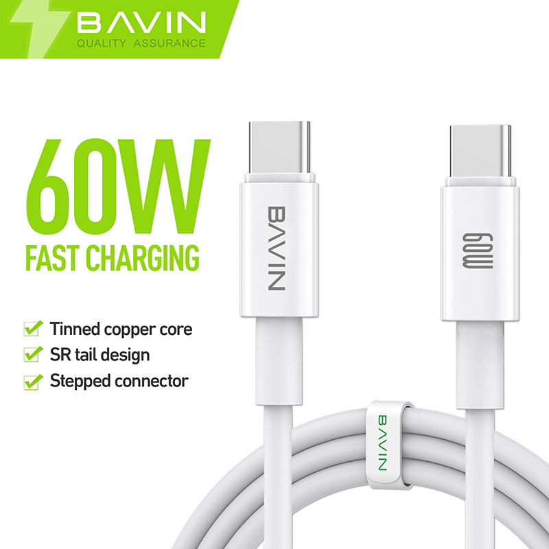 BAVIN Custom Wholesale Price 2M Usb Type C to USB Type c 60w 3a Mobile Phone Fast Charging Cable for Android Huawei PC Tablet