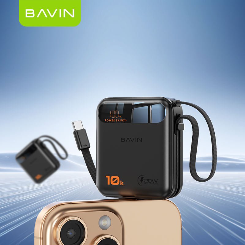BAVIN PC1187 10000mah 20W Mini Size Fast Charging Power Bank with LED Display and 30cm Retractable Cable