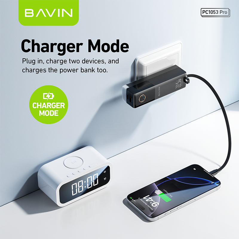 BAVIN Wholesale PC1053 Pro 5000mah 22.5w Fast Charging Usb Type c Charger Power Bank with Usb Cable