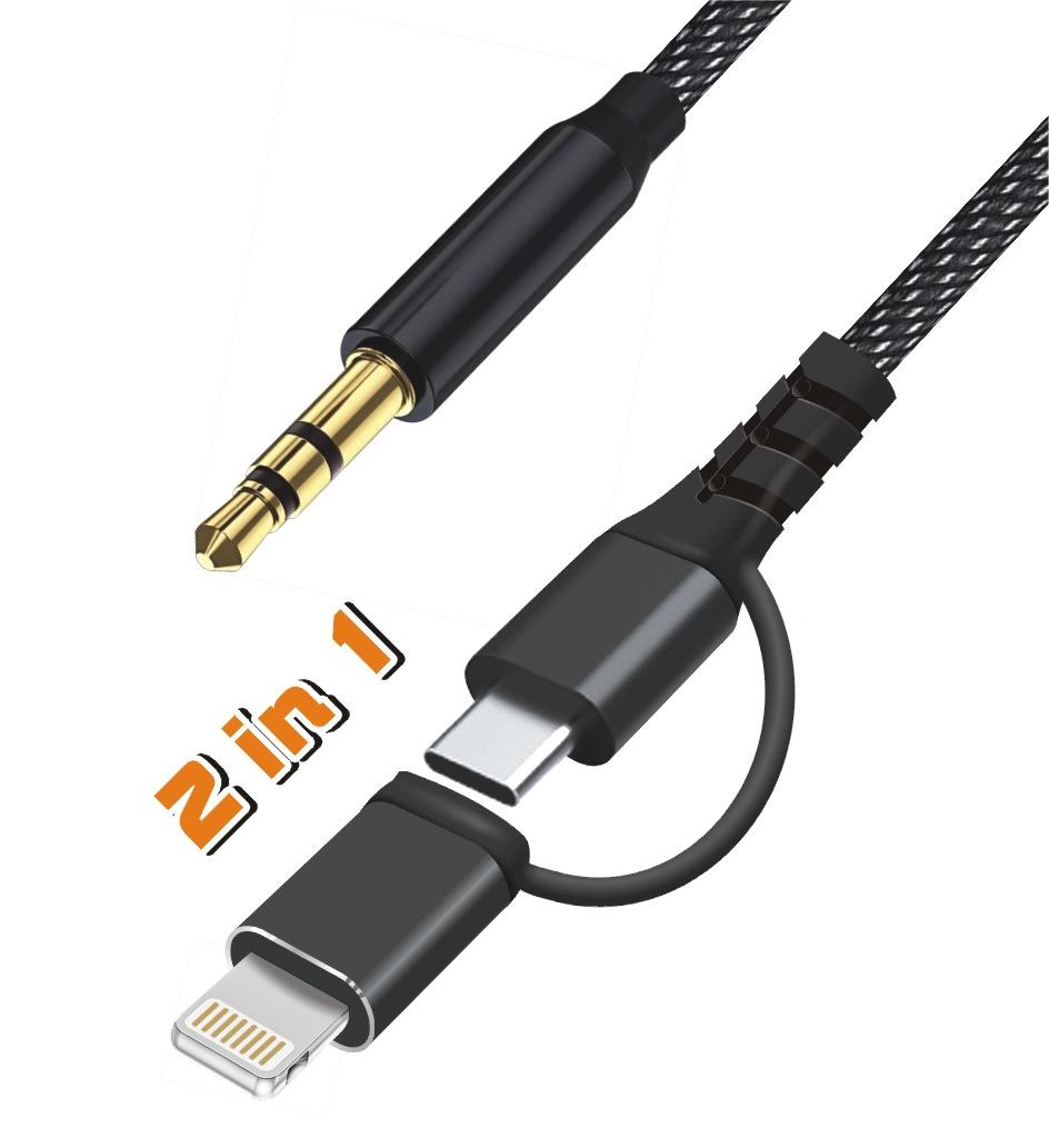 Data Line SX-89 2-in-1 car audio adapter cable/cotton 1M connection to Apple, Huawei devices and speaker amplifiers