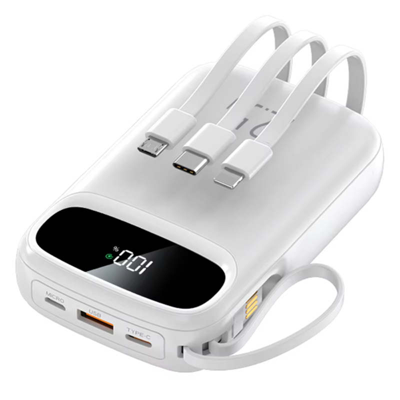 Factory Trending Product High Capacity 20000mAh Power Bank with Cables Portable Fast Charging Power Bank with Digital Display