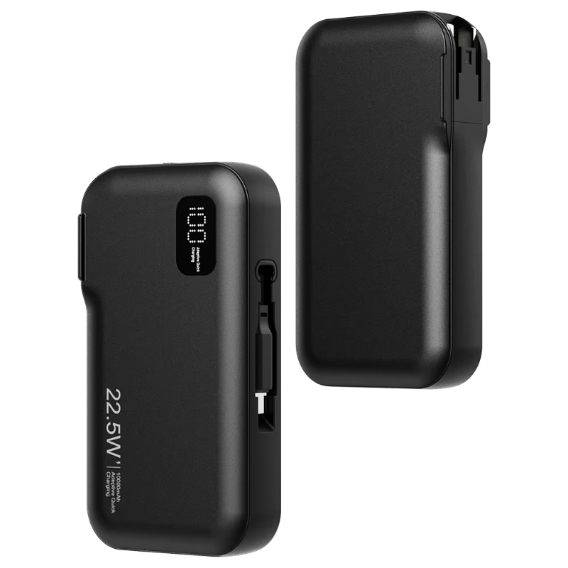 Wesdar 10000mAh Power Bank with Trending Digital Display Design Black Plastic New Phone Charger Type C Cable Micro USB Interface