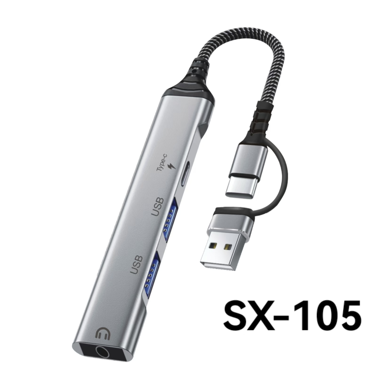 Docking station SX-105 USB/T-C 2-in-1 docking station+3.5 earphones expanding adapter