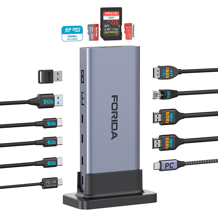FORIDA Docking station HYD-9972T 6 in 1 USB C HUB Expanding adapter