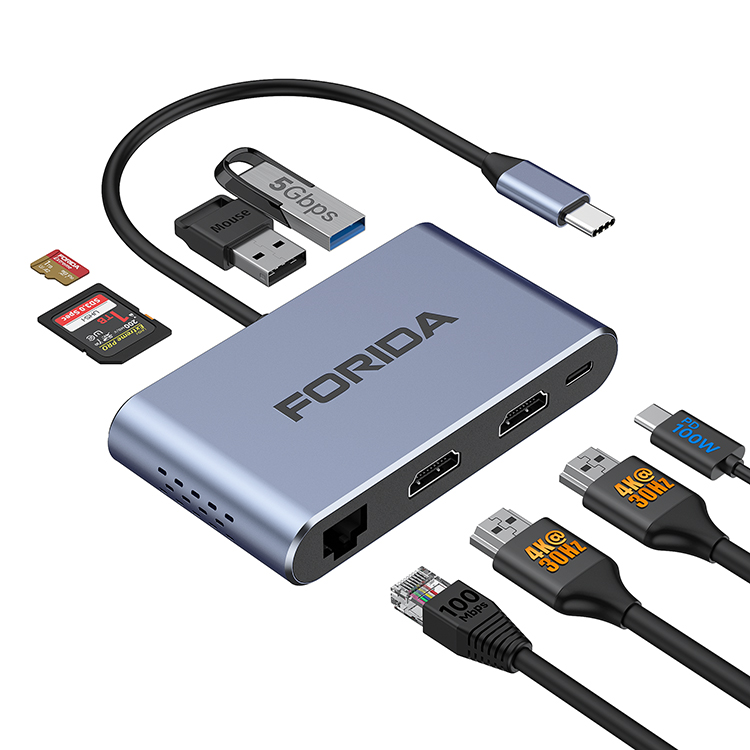 FORIDA Docking station HYD-9937T 8 in 1 USB C HUB Expanding adapter