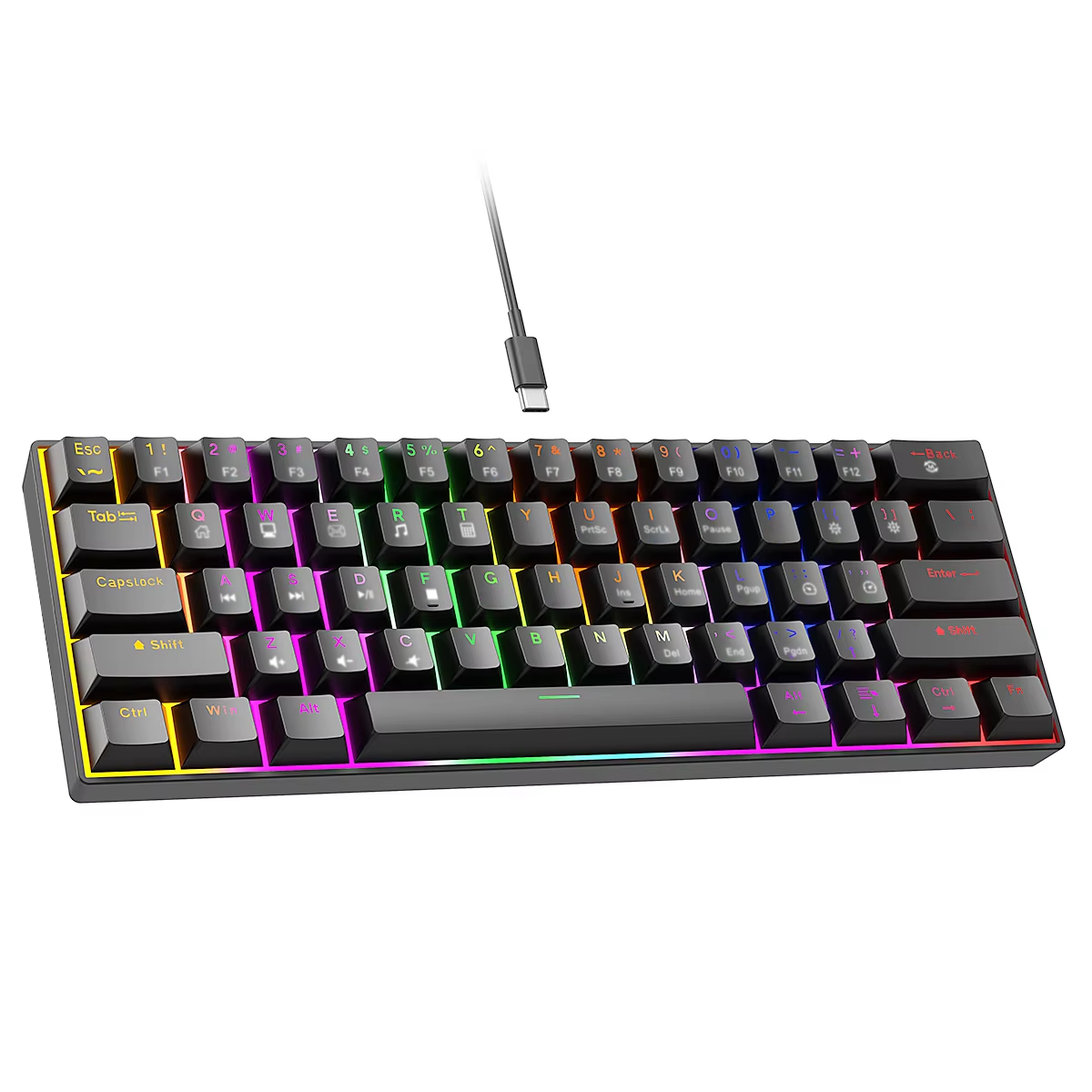 Blue Switch Gaming Keyboard 60% Percent Gamer Teclado 61 Keys LED Rainbow Backlit Computer Wired Mechanical Keyboard