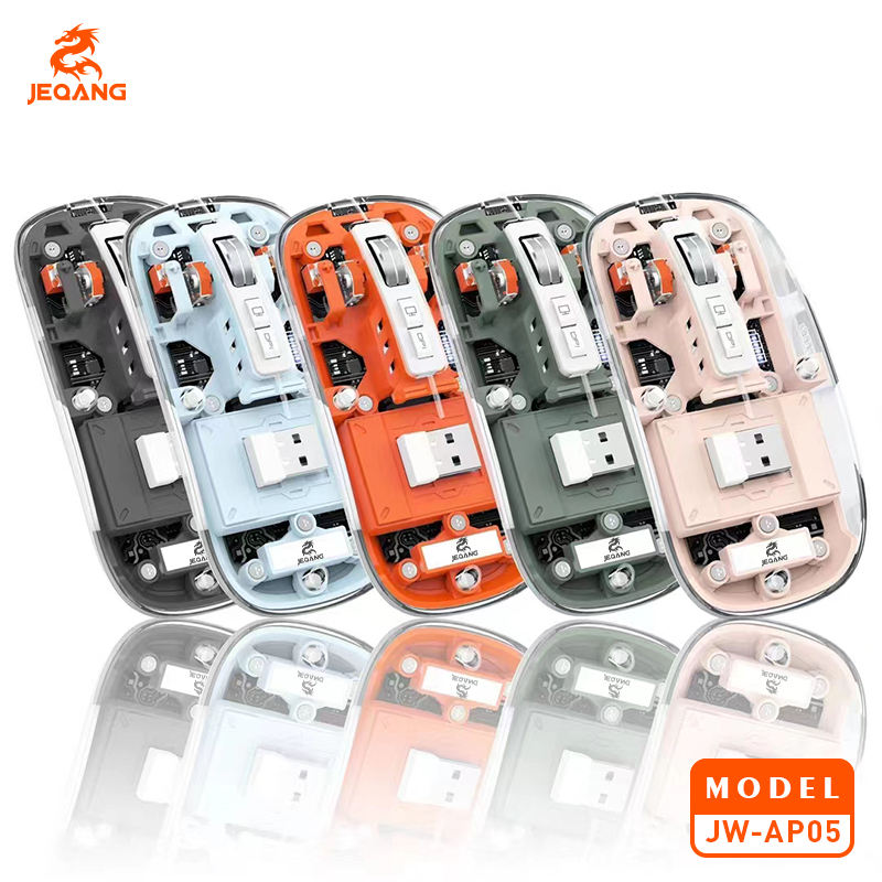 Jeqang RGB Transparent Design 2.4GHz Wireless Optical Mouse Backlit Charging Mouse Magnetic Upper Cover for Computer Laptops
