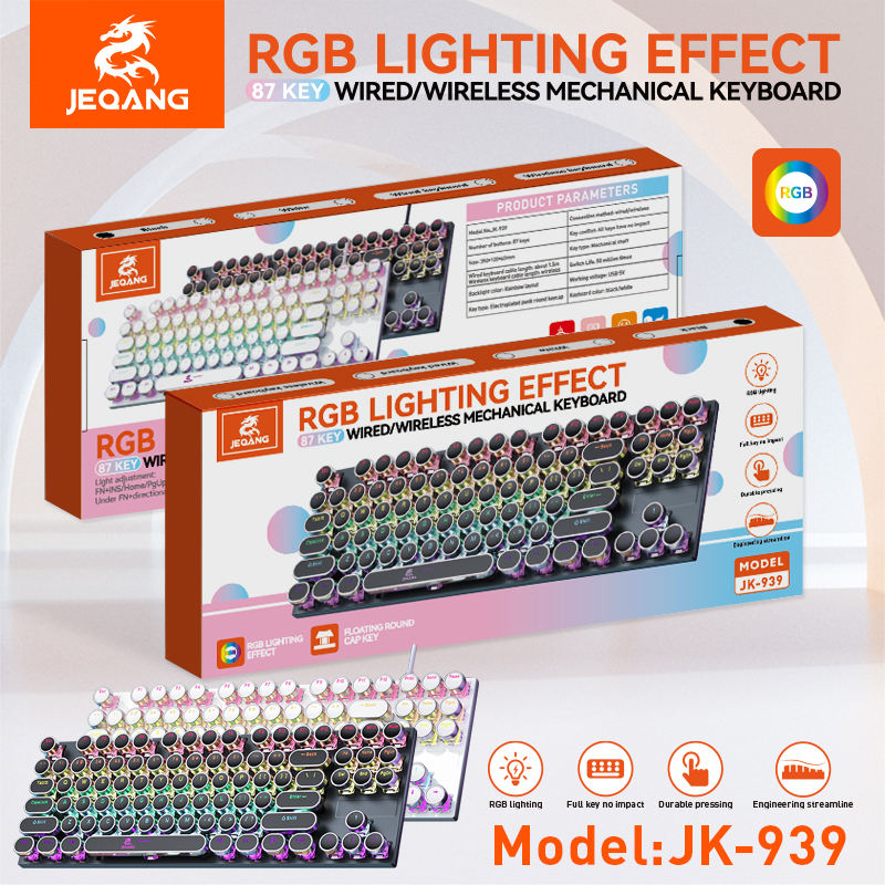 Jeqang JK-939 87-Key Wired Mechanical Keyboard QWERTY Layout with Green Shaft Punk Style for PC Gamers