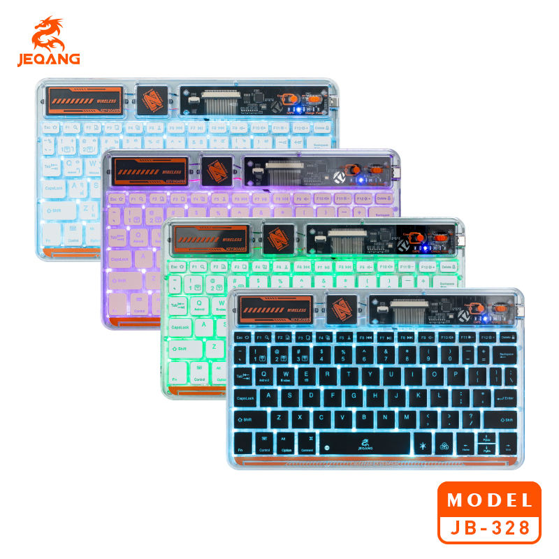 Jeqang JB-328 Transparent Wireless Mini Keyboard with Charging Backlight Plastic New IOS Supported Product for Tablets Laptops