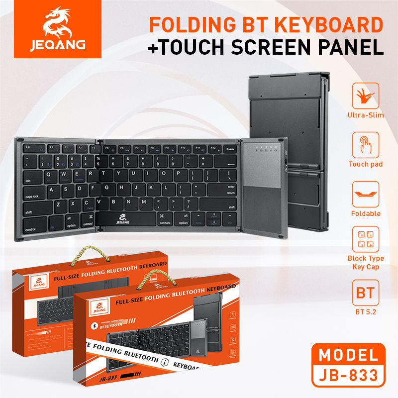 JEQANG JB-833 Wireless BT Keyboard 3-Fold Design with Touchpad Compatible for UK Folding for Easy Table Laptop Use