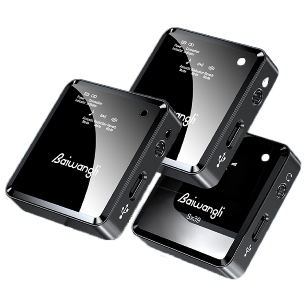 BAIWANGLI -SX39 wireless lavalier microphone for outdoor live broadcasting and recording, 2in1 portable noise cancelling