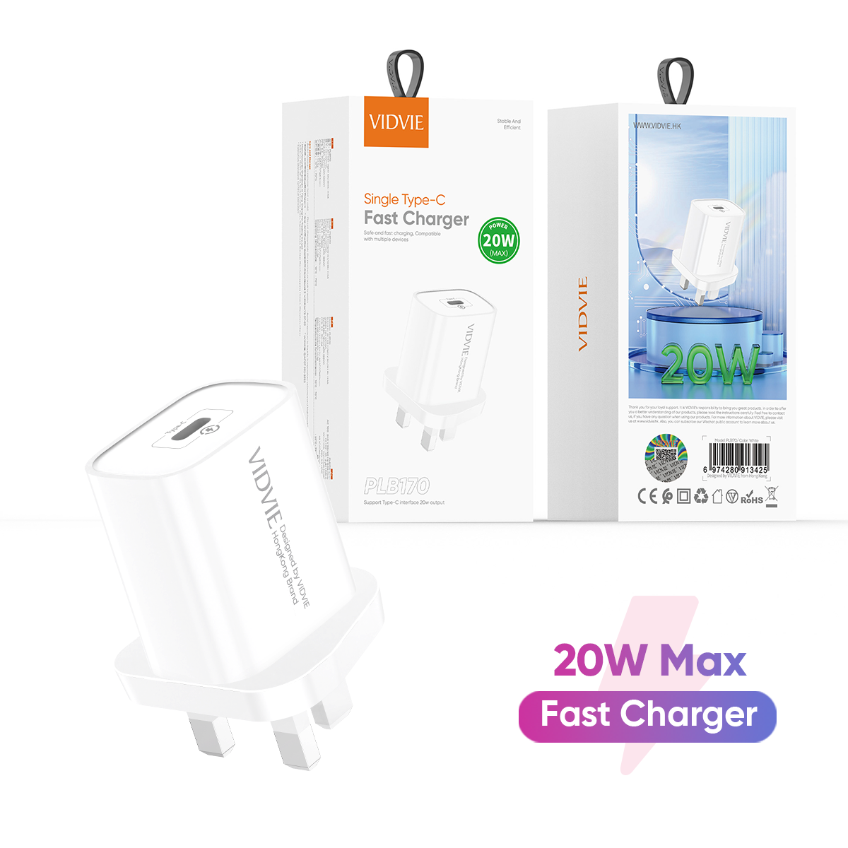 VIDVIE PLB170 Single Type-C Fast Charger