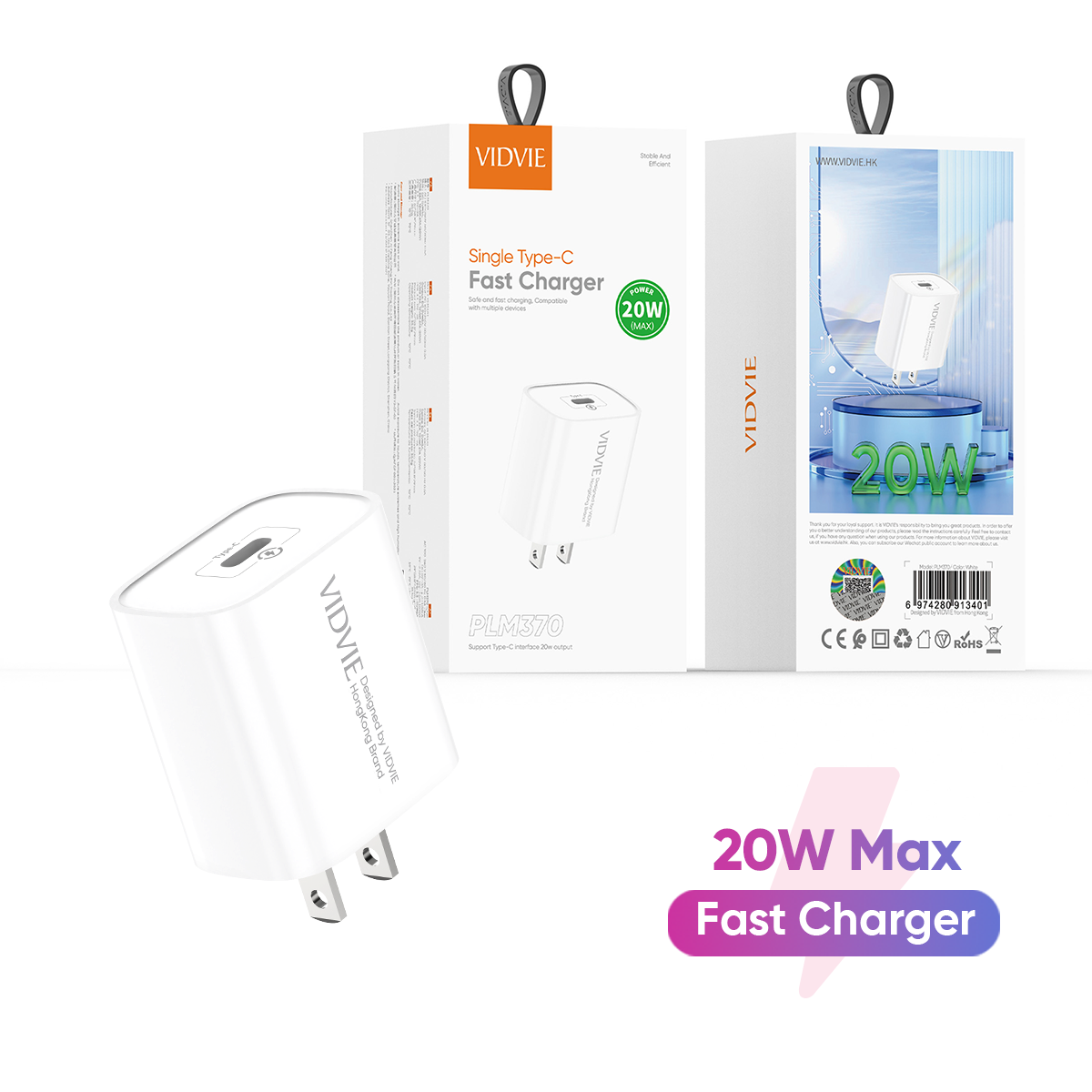 VIDVIE PLM370 Single Type-C Fast Charger