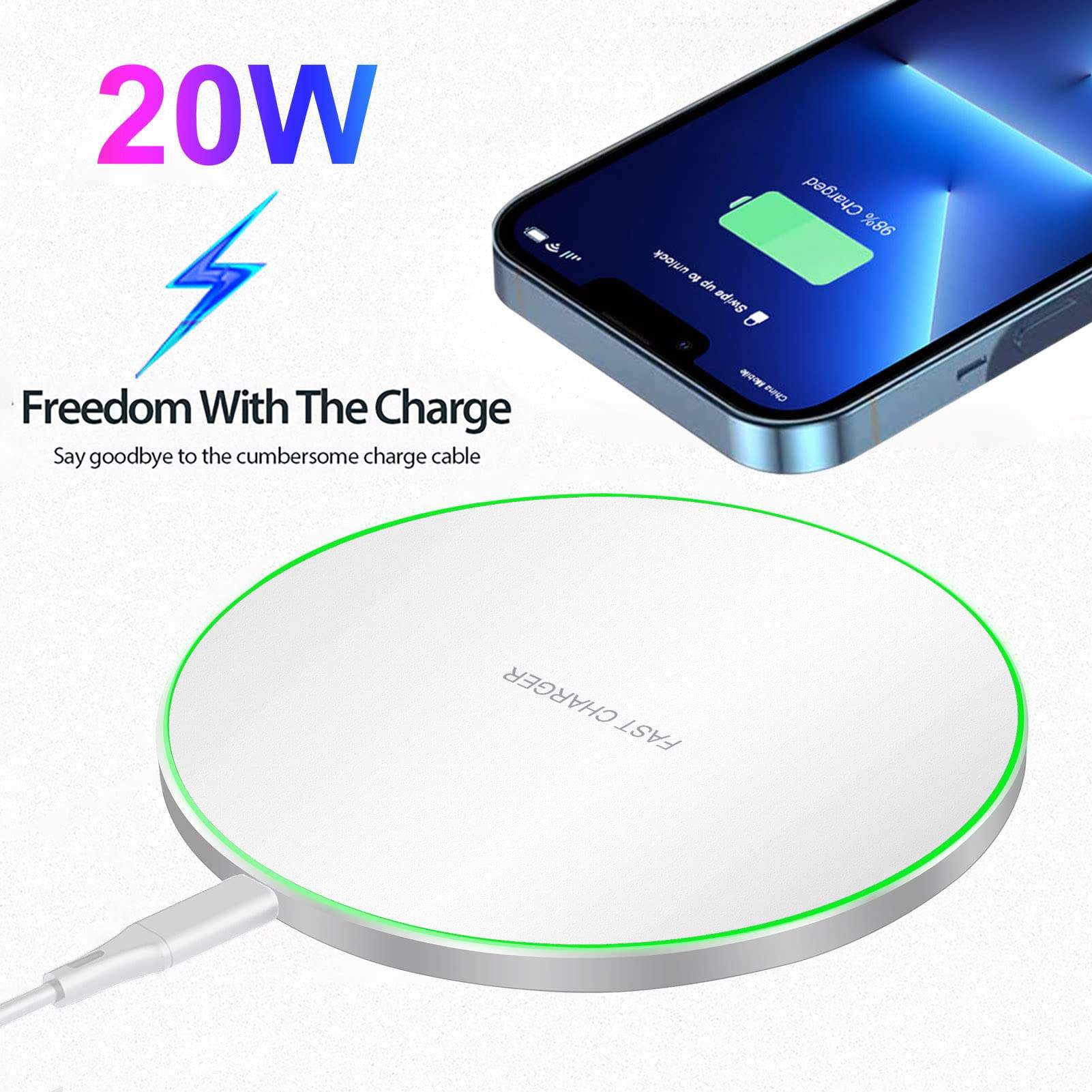 KSENTRY Portable 20W Aluminum Wireless Charger Station with LED Light Smart Phone Fast Charging Pad Input 5V/2A 9V/2A Output 5W