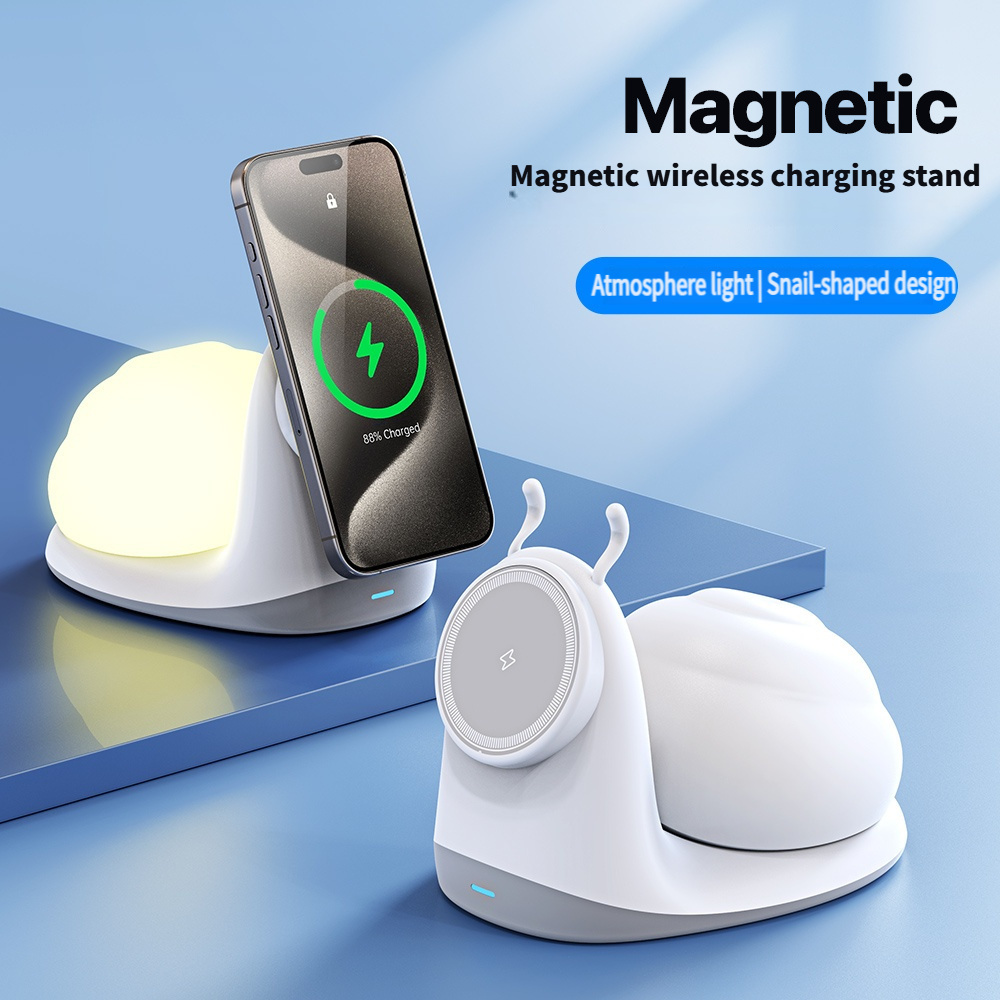 KSENTRY Cute Snail SShape Wholesale Mini Smart Portable 2 in 1 Multifunction Fast Portable Mobile Phone Wireless Chargers