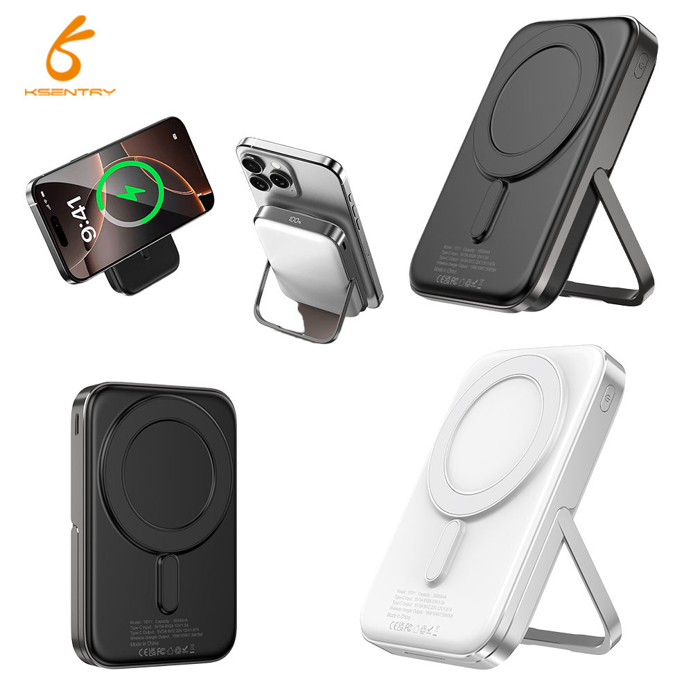 KSENTRY Wireless charging with stand Rechargeable Magnetic Ultra Thin 15w Charger 10000mah Wireless Power Bank Fast Charging