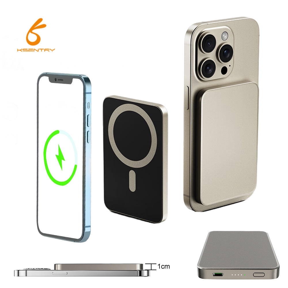KSENTRY Portable Charger Ultra Slim 1cm Thin 5000mah 10000mah 20w 35w Magnetic Wireless Fast Charging Power Bank for Phone