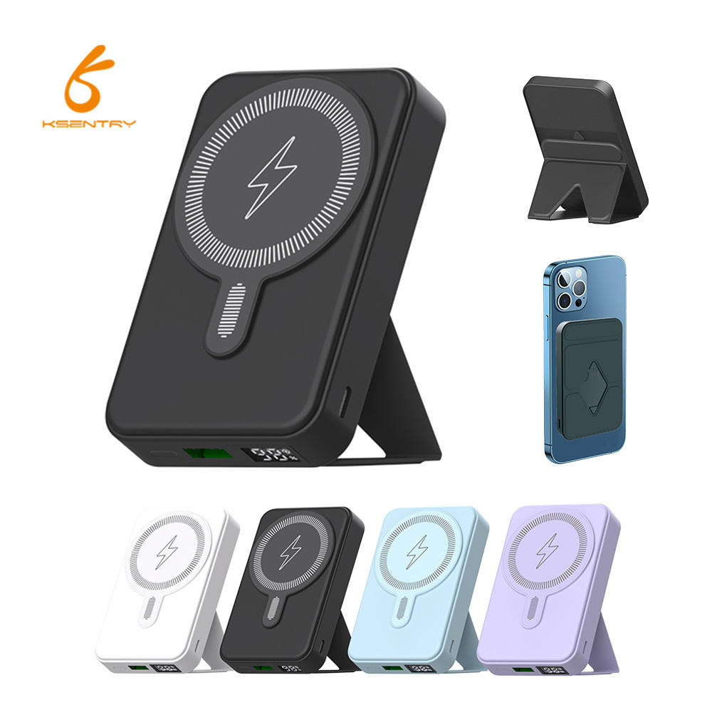 KSENTRY 2025 New Design 10000mah Wireless Charging Mini Power Bank Portable 15w Super Fast Charging Holder Featuring LI-Polymer