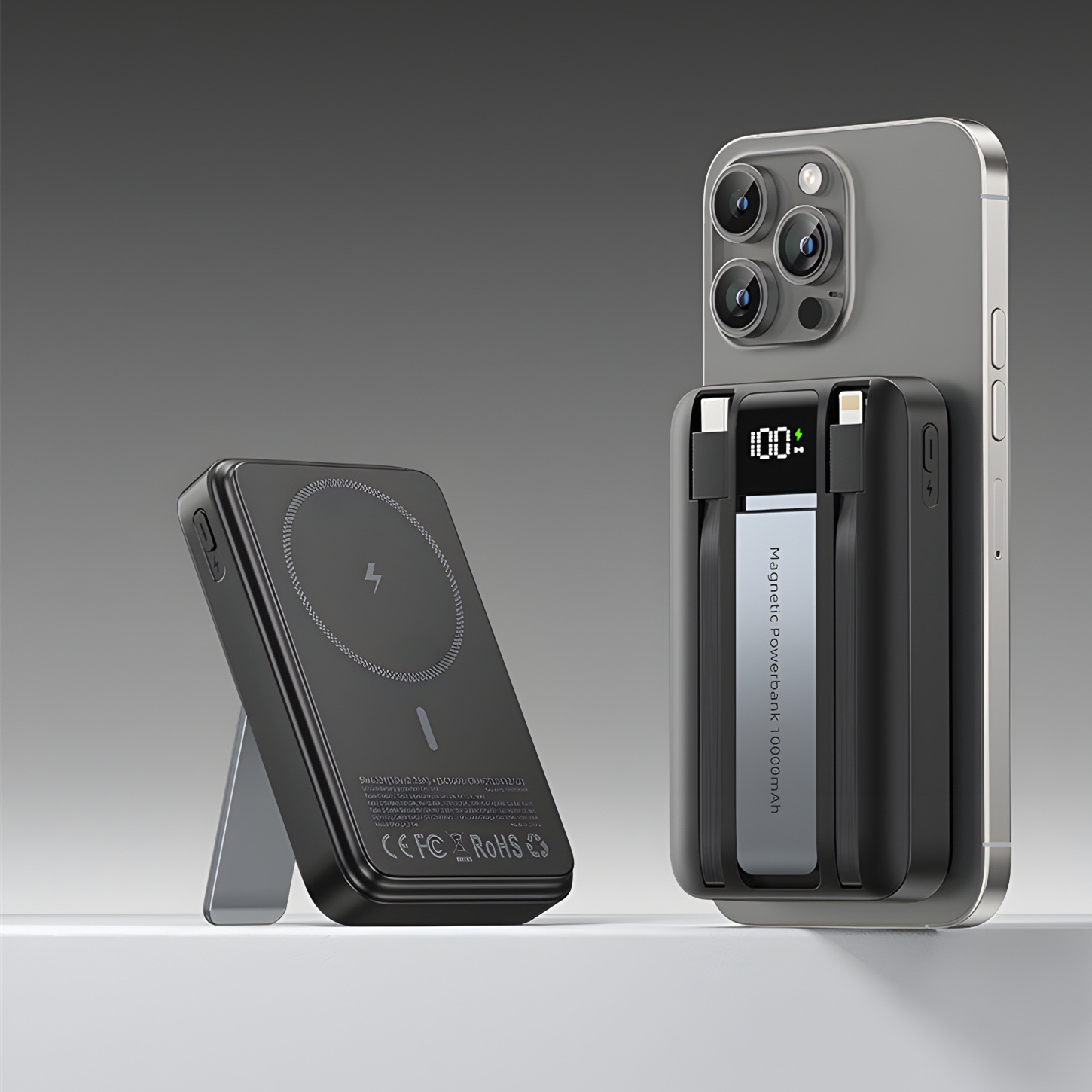 HXD Magnetic wireless charging 15W with built-in dual line convenient mobile power bank