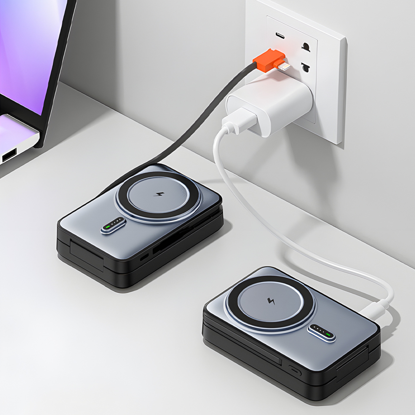 HXD Magnetic folding three in one 10000mAh built-in power bank with built-in cable