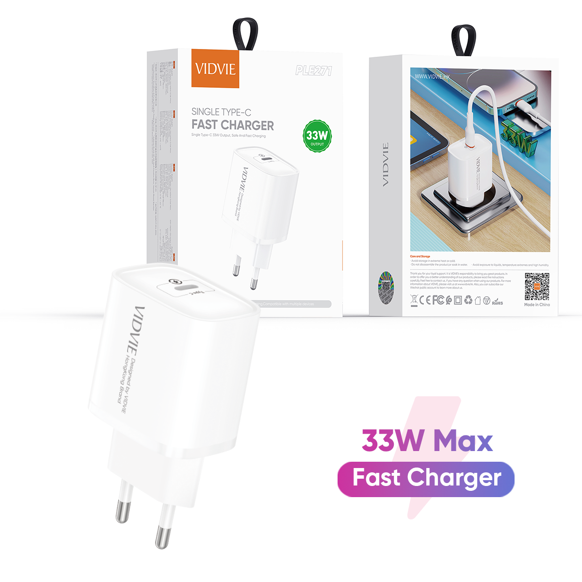 VIDVIE PLE271 33W Type-C USB Adapter Charger