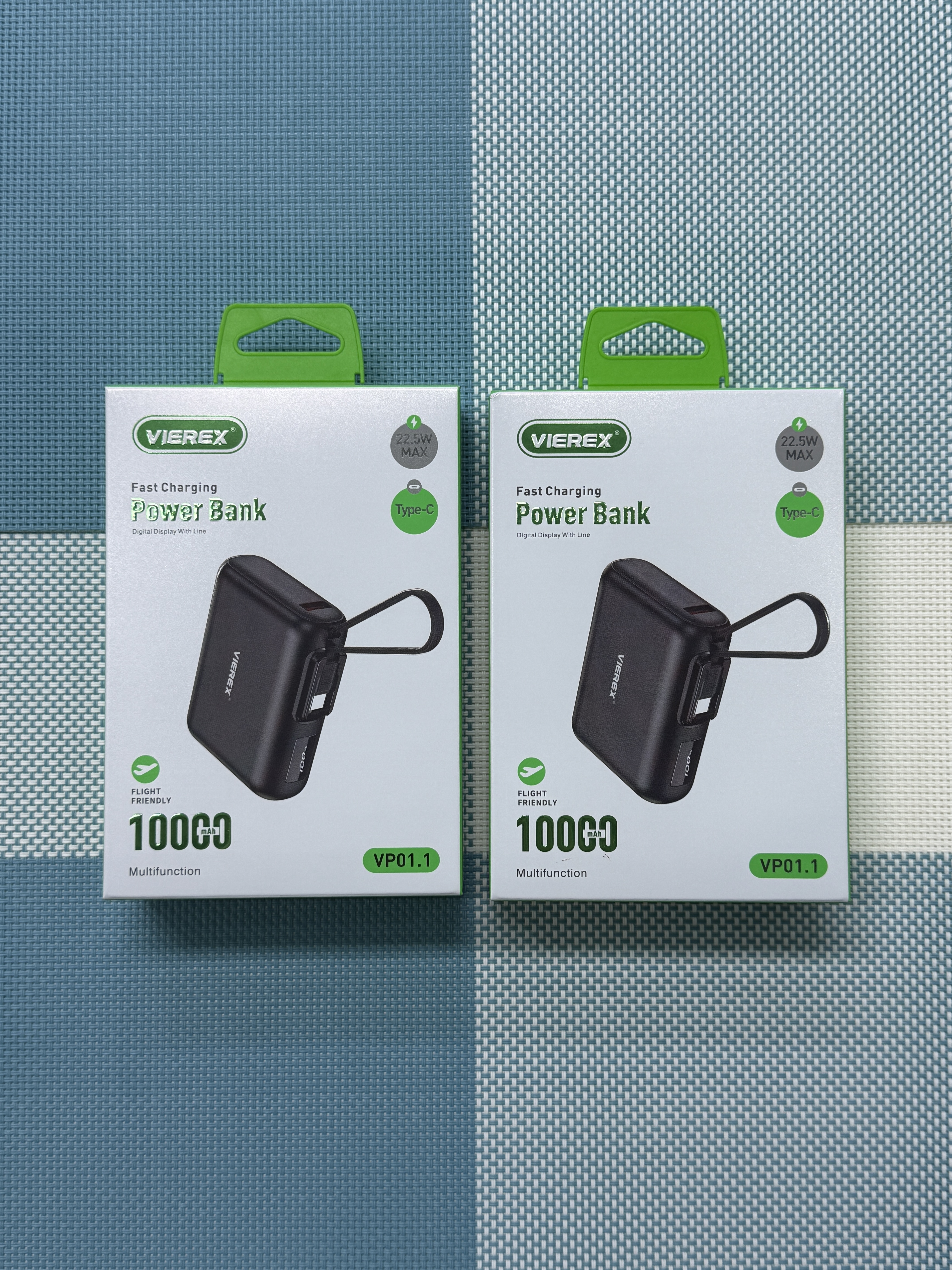 VIEREX--VP01.1--Super Fast charging power bank--with 2 cables--small and conveninet