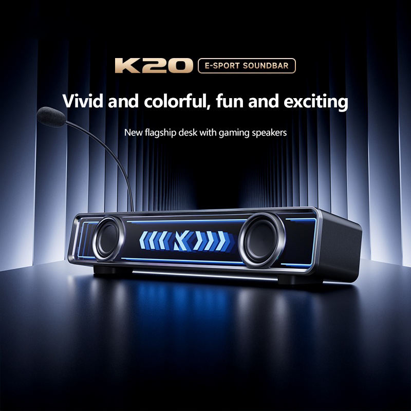 DM Gaming Speakers, Home Computer Audio, RGB Backlit Desktop Wired Bluetooth Speakers & Microphones, Desktop Gaming PC Soundbar