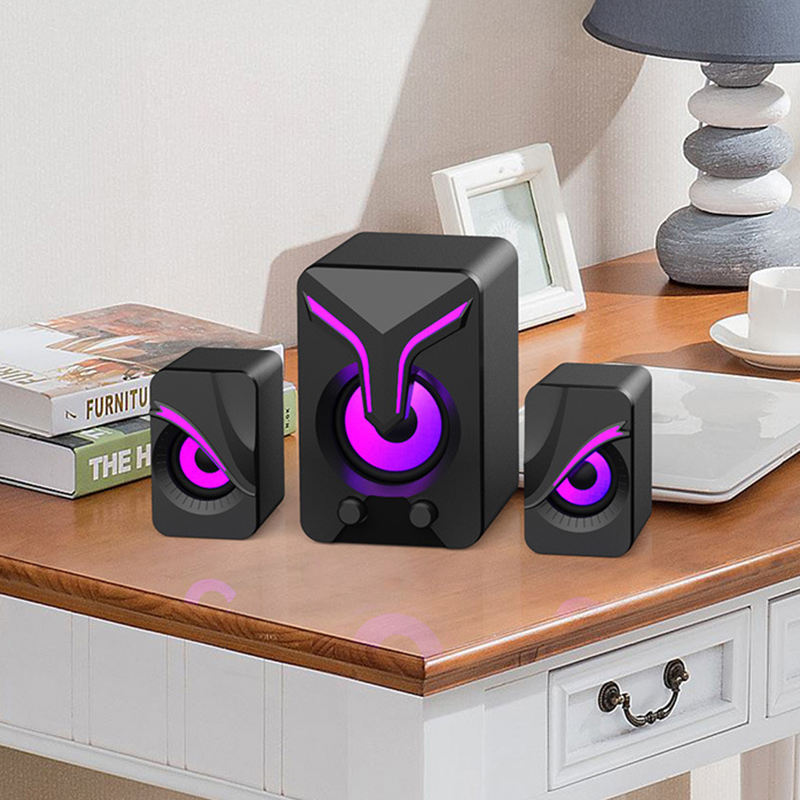 DM Desktop Computer Audio 2.1 Channel Gaming Desktop Small Speaker USB Colorful RGB Light Multimedia Wired Speaker