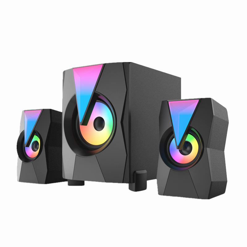 DM Wooden 2.1 Speaker Colorful Illuminated Subwoofer Card USB Drive Active Multi-function Multimedia Speaker